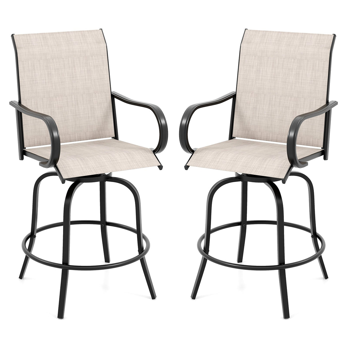 Juego de 2 taburetes de bar giratorios 360 con reposabrazos para patio