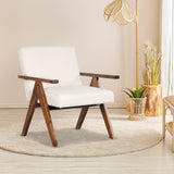 Sillón moderno de tela de lino con estructura de madera maciza de acacia