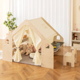 Carpa de juegos 6 en 1 para niños con pizarra, 6 contenedores de almacenamiento y cojín de suelo - Beige