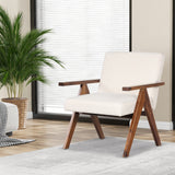 Sillón moderno de tela de lino con estructura de madera maciza de acacia