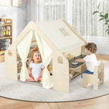 Carpa de juegos 6 en 1 para niños con pizarra, 6 contenedores de almacenamiento y cojín de suelo - Beige