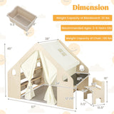 Carpa de juegos 6 en 1 para niños con pizarra, 6 contenedores de almacenamiento y cojín de suelo - Beige