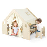 Carpa de juegos 6 en 1 para niños con pizarra, 6 contenedores de almacenamiento y cojín de suelo - Beige