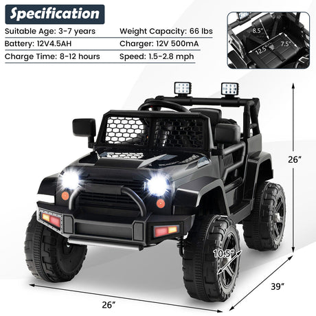 Camioneta de 12 V para niños con control remoto y faros
