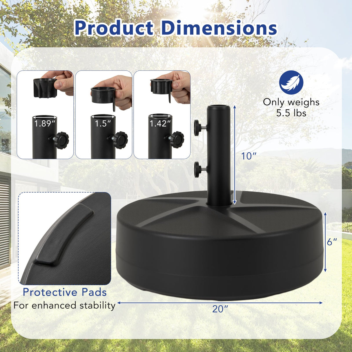 Base de sombrilla para patio, 88 libras de capacidad, rellenable con agua y arena, soporte para sombrilla de mesa para mercado - Negro