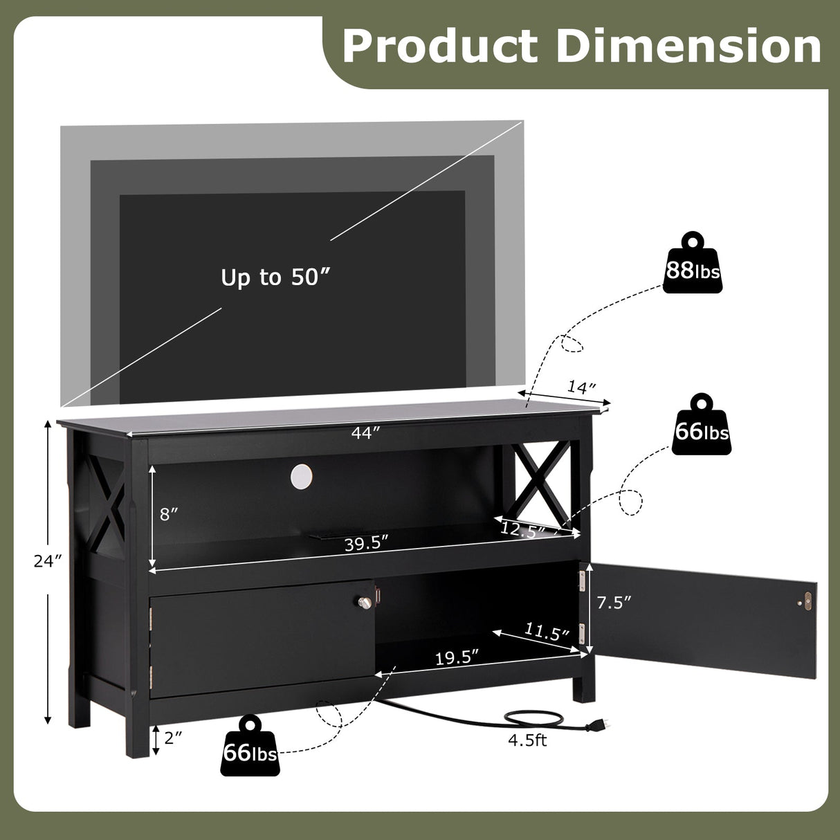 44 Inch Wooden Storage Cabinet TV Stand