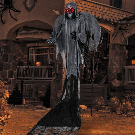 12.1 pies Esqueleto Fantasma con Ojos Rojos Parpadeantes y Sonidos Aterradores