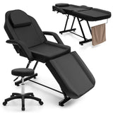 Juego de silla facial de 73 pulgadas con reposacabezas extraíble, reposabrazos desmontables y toallero - Negro