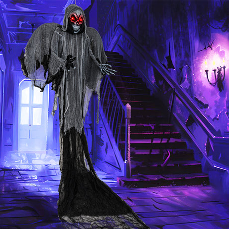 12.1 pies Esqueleto Fantasma con Ojos Rojos Parpadeantes y Sonidos Aterradores