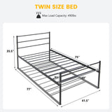 Base de cama de metal individual con plataforma y cabecera