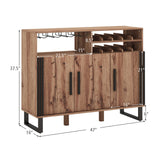 Home Wine Bar Cabinet with 3 Doors and Adjustable Shelves-Brown