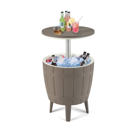 Mesa de centro/bar de 10 galones para exteriores con cubitera y tapa telescópica para cerveza y vino