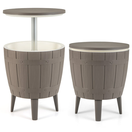 Mesa de centro/bar de 10 galones para exteriores con cubitera y tapa telescópica para cerveza y vino
