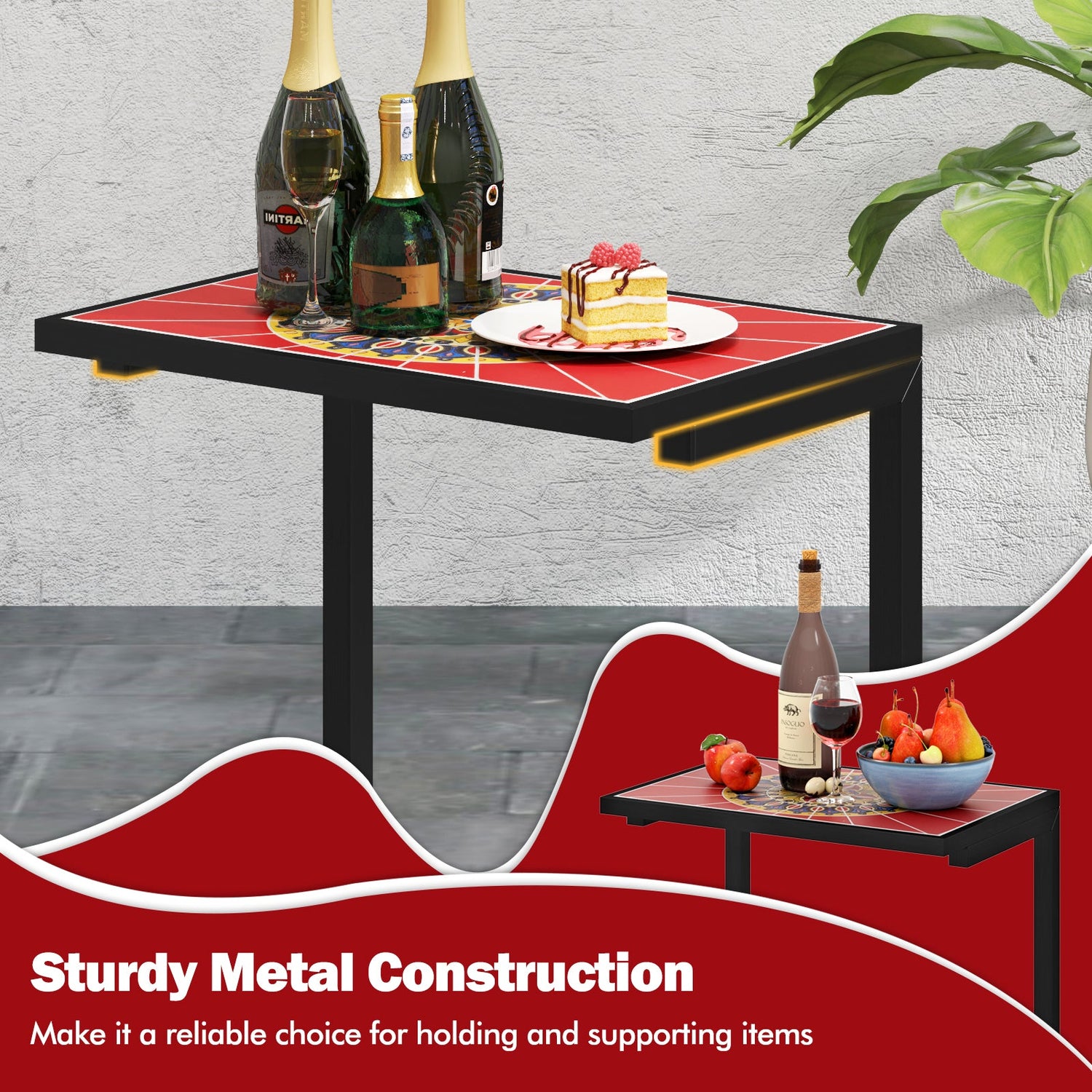 C-shaped Waterproof Outdoor Side End Table with Ceramic Top