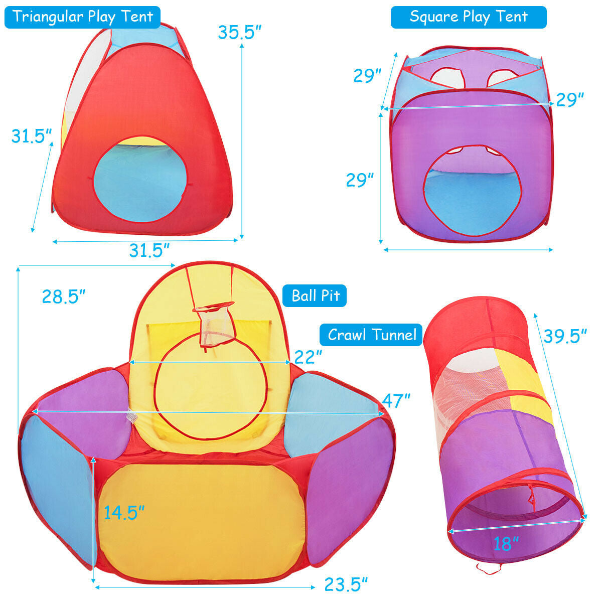 7 Piezas Tiendas de Juego Pop Up de Piscina de Bolas para Niños