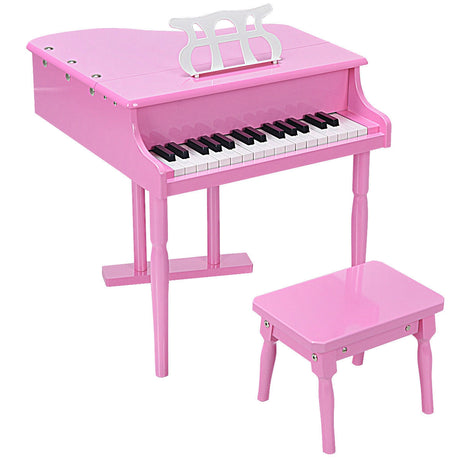Teclado de piano de juguete de 30 teclas para niños con banqueta, tapa de piano y atril
