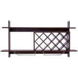 Wall Mount Wine Rack with Glass Holder & Storage Shelf-Walnut