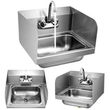 Fregadero de Pared de Acero Inoxidable para Lavado de Manos con Grifo y Protección Lateral