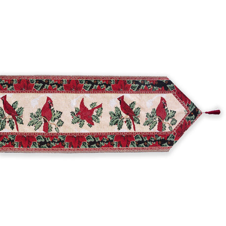 Cardinal, Mistletoe Poinsettia Christmas Tablecloth Holiday Runner 77 Inches
