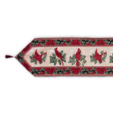 Cardinal, Mistletoe Poinsettia Christmas Tablecloth Holiday Runner 77 Inches