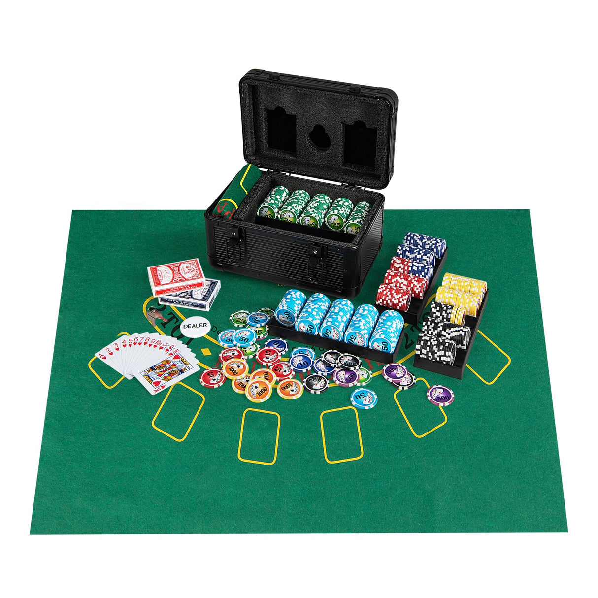 Fichas de póker de casino con 600 fichas, juego de fichas de póker Texas Holdem - Negro