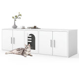 Cat Litter Box Enclosure for 2 Cats with Double Rooms and Sisal Scratching Mat-White