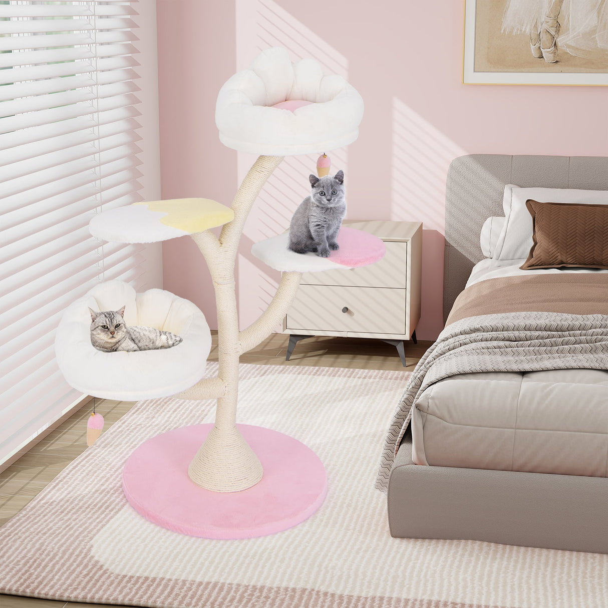 Árbol para Gatos de Múltiples Niveles Torre para Gatos con 2 Perchas para Gatos 2 Plataformas-Rosa