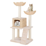 Rascador para gatos con diseño de espadaña de 48 pulgadas con postes rascadores de sisal, percha y condominio - Beige