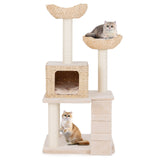 Rascador para gatos con diseño de espadaña de 48 pulgadas con postes rascadores de sisal, percha y condominio - Beige