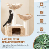 Rascador para gatos con diseño de espadaña de 48 pulgadas con postes rascadores de sisal, percha y condominio - Beige