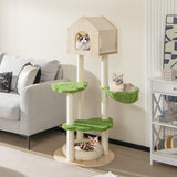 Poste rascador para gatos de 55 pulgadas de alto con postes rascadores de sisal y cama suave para gatitos de interior - Verde