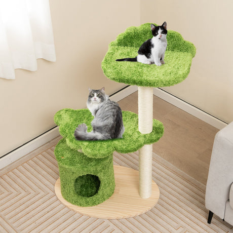 Árbol para gatos bonito de 38 pulgadas para interiores con postes rascadores de sisal totalmente envueltos - Verde