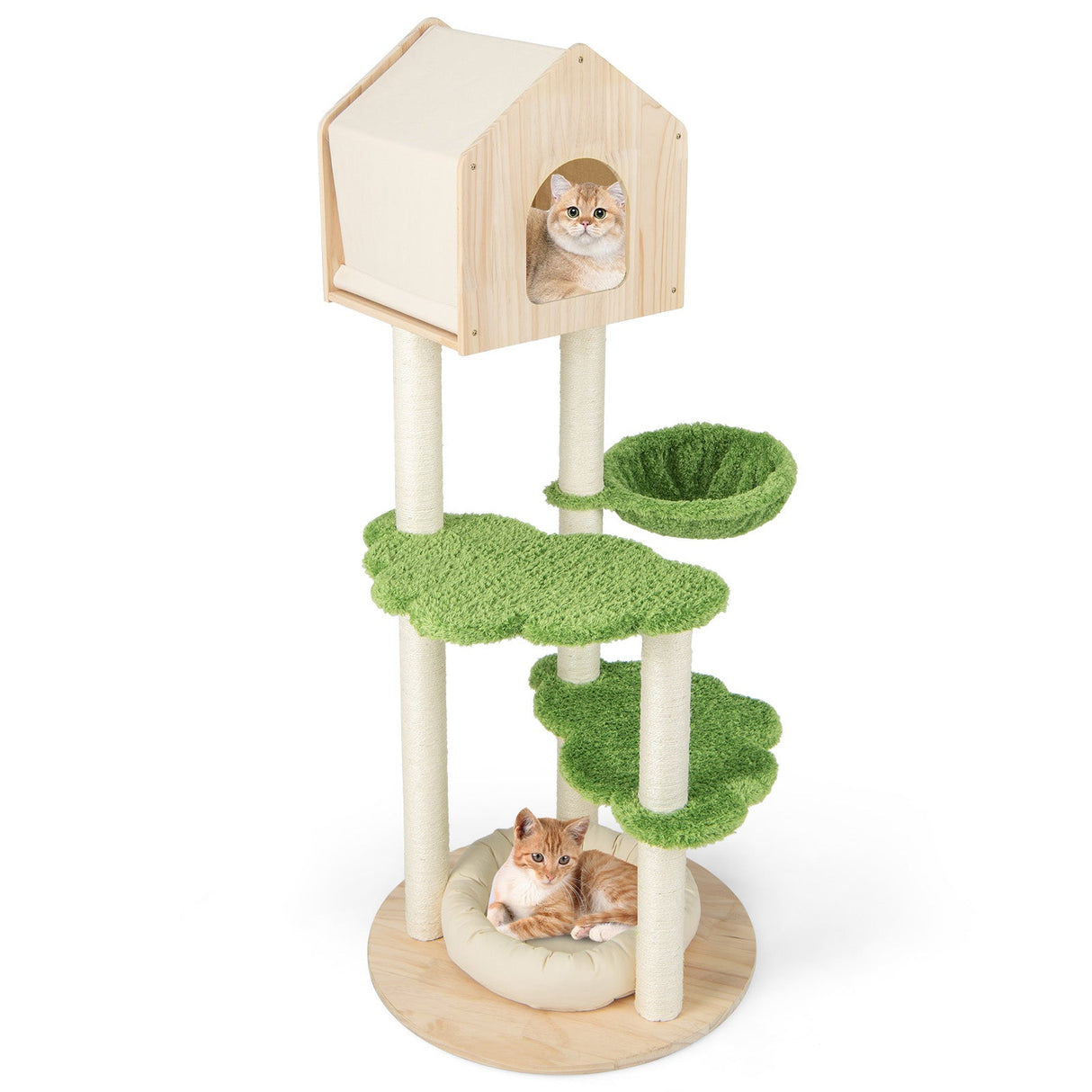 Poste rascador para gatos de 55 pulgadas de alto con postes rascadores de sisal y cama suave para gatitos de interior - Verde