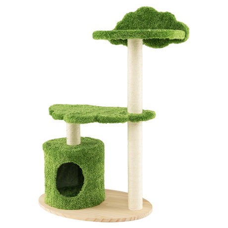 Árbol para gatos bonito de 38 pulgadas para interiores con postes rascadores de sisal totalmente envueltos - Verde