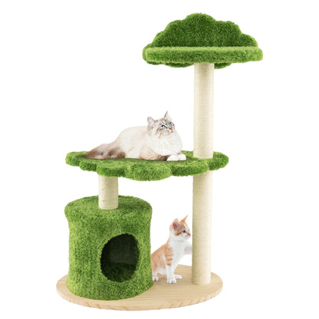 Árbol para gatos bonito de 38 pulgadas para interiores con postes rascadores de sisal totalmente envueltos - Verde
