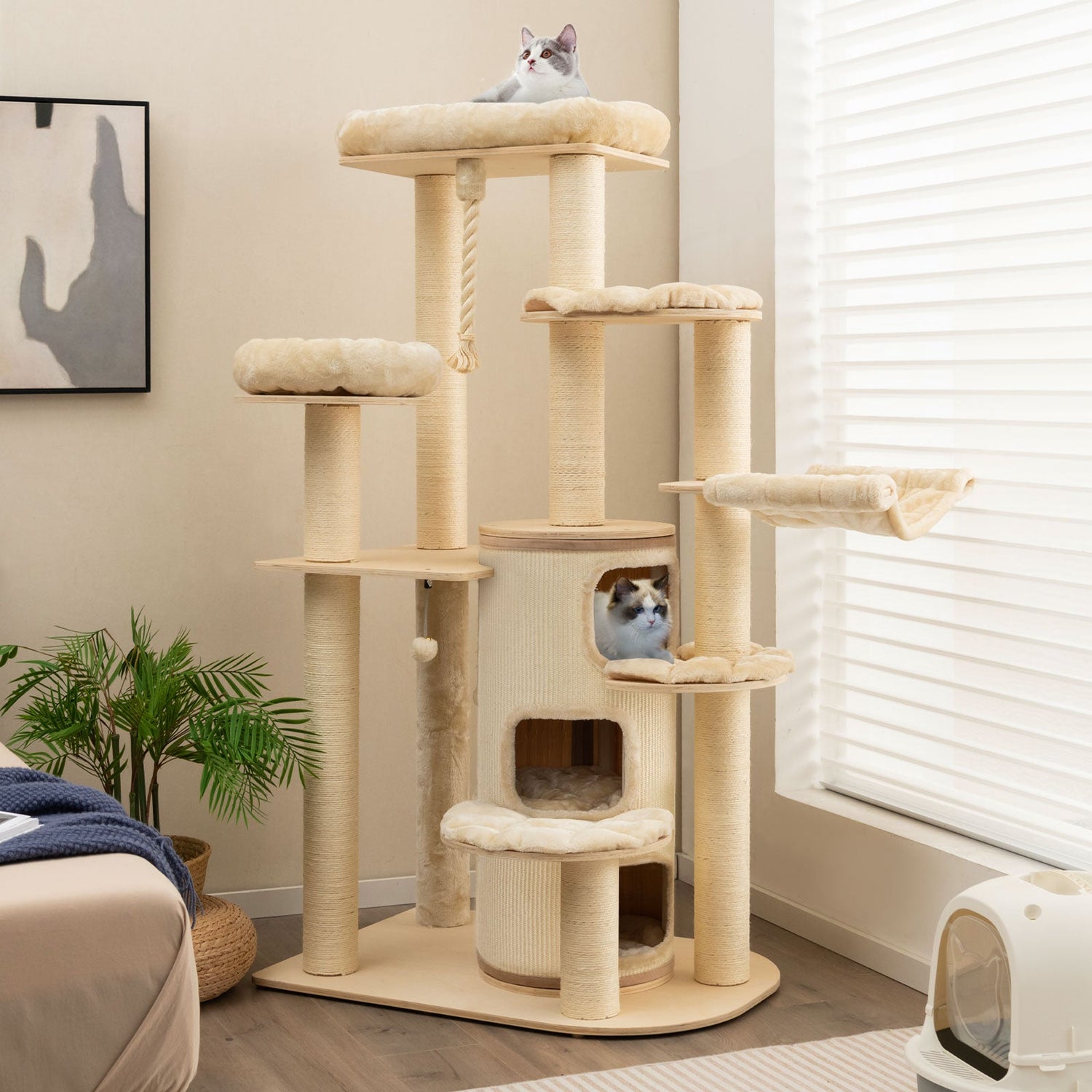 Árbol rascador multinivel con condominio para gatos de 3 pisos