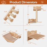 Cat Wall Furniture Set of 4 with Hammock 2-step Cat Tree and Perch-Natural