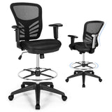 Mesh Drafting Chair Office Chair with Adjustable Armrests and Foot-Ring-Black