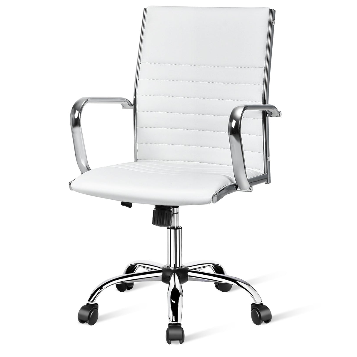 Silla de oficina alta estriada con reposabrazos