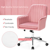 Velvet Accent Office Armchair with Adjustable Swivel and Removable Cushion