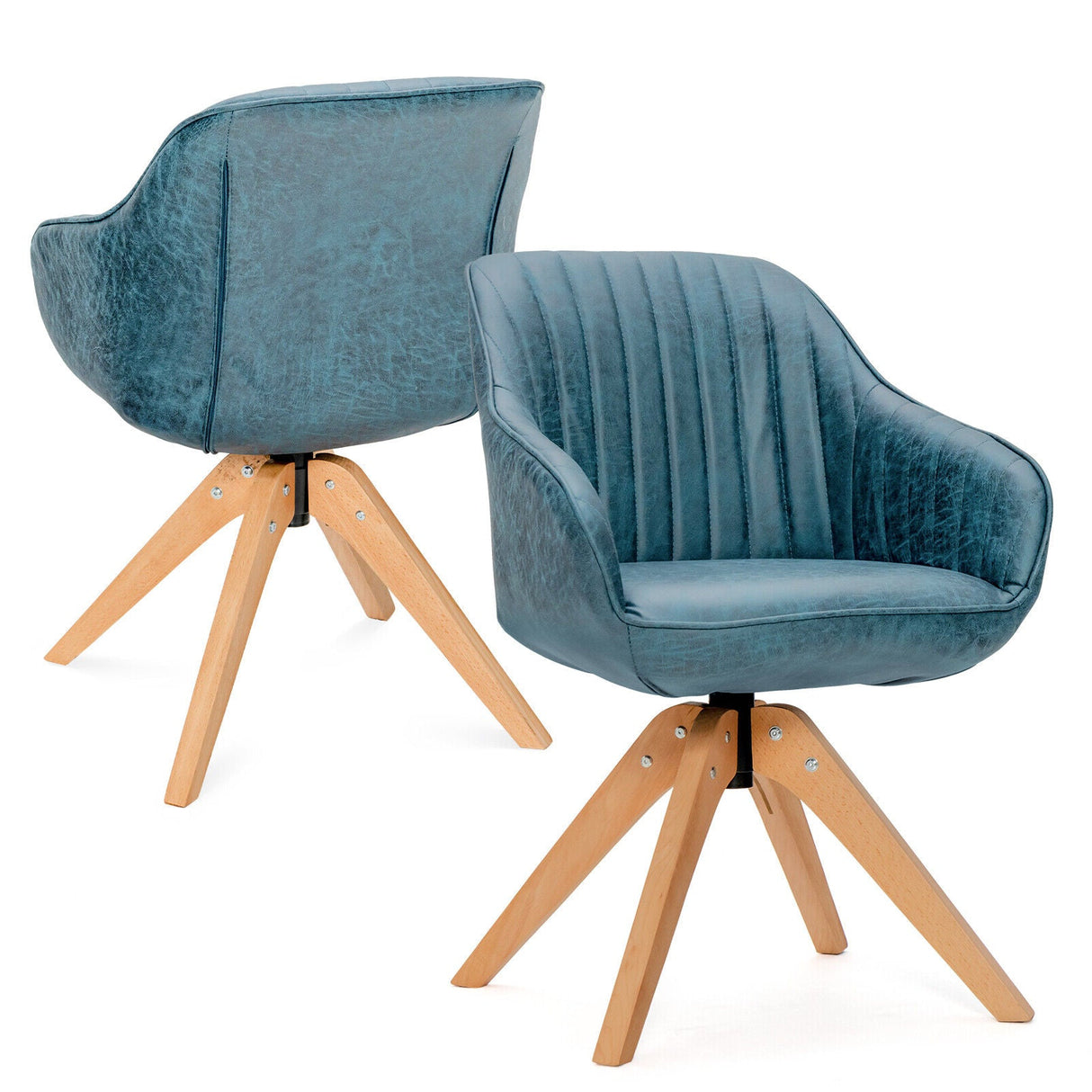 Juego Moderno Leathaire de 2 Sillones Giratorios con Patas de Madera de Haya