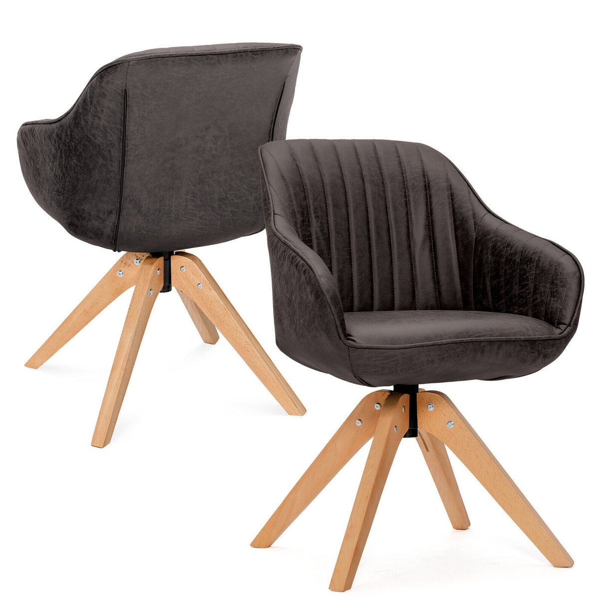 Juego Moderno Leathaire de 2 Sillones Giratorios con Patas de Madera de Haya