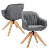 Juego Moderno Leathaire de 2 Sillones Giratorios con Patas de Madera de Haya