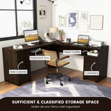 66 Inch L-Shaped Writing Study Workstation Computer Desk with Drawers-Coffee