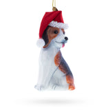 Beagle Dog with Santa Hat Glass Christmas Ornament