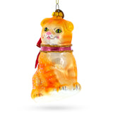 Glittered Orange Cat Glass Christmas Ornament