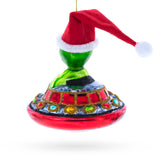 Santa Alien in UFO Glass Christmas Ornament