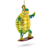 Turtle Surfing Glass Christmas Ornament