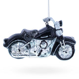 Black & White Motorcycle Glass Christmas Ornament