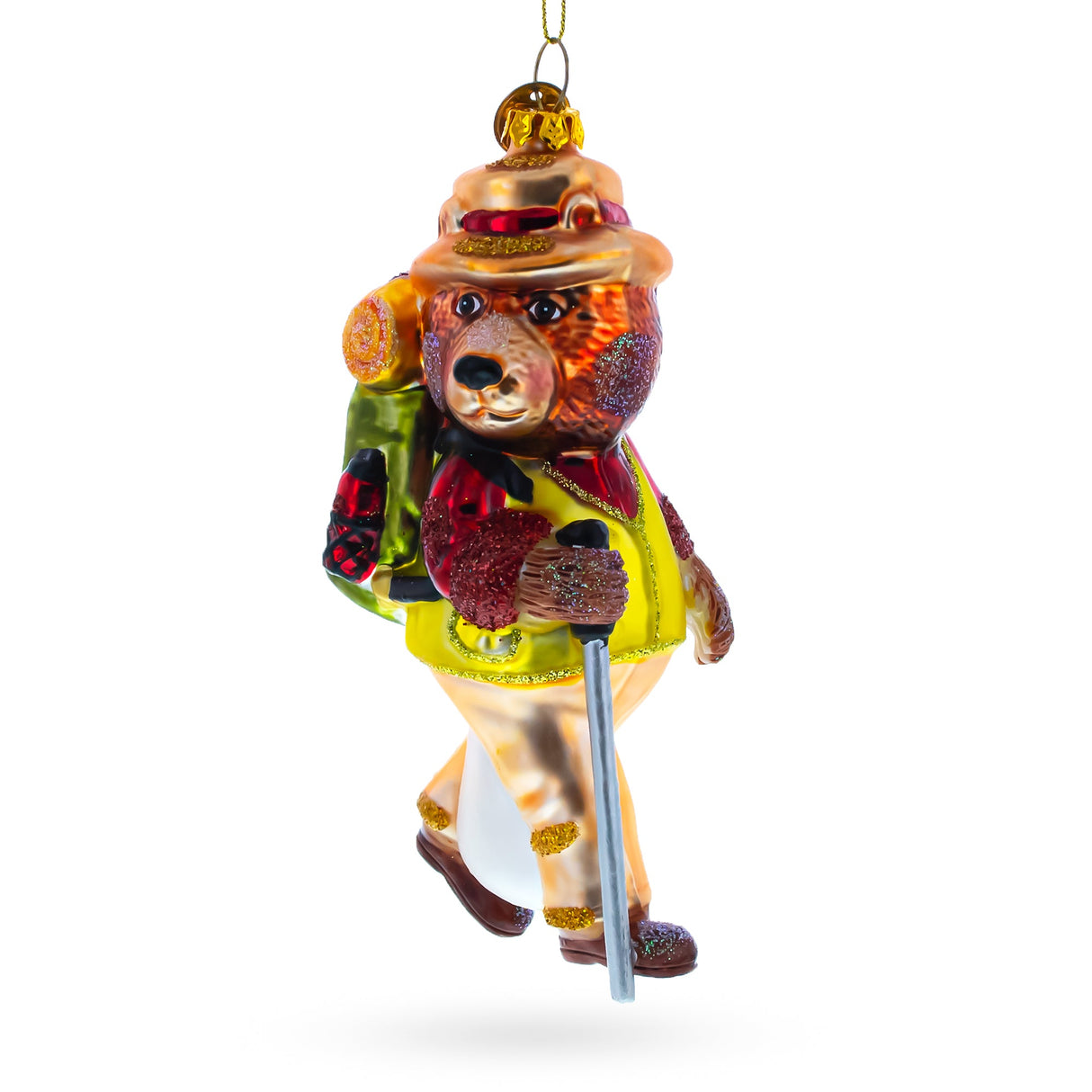 Bear Hiker Glass Christmas Ornament